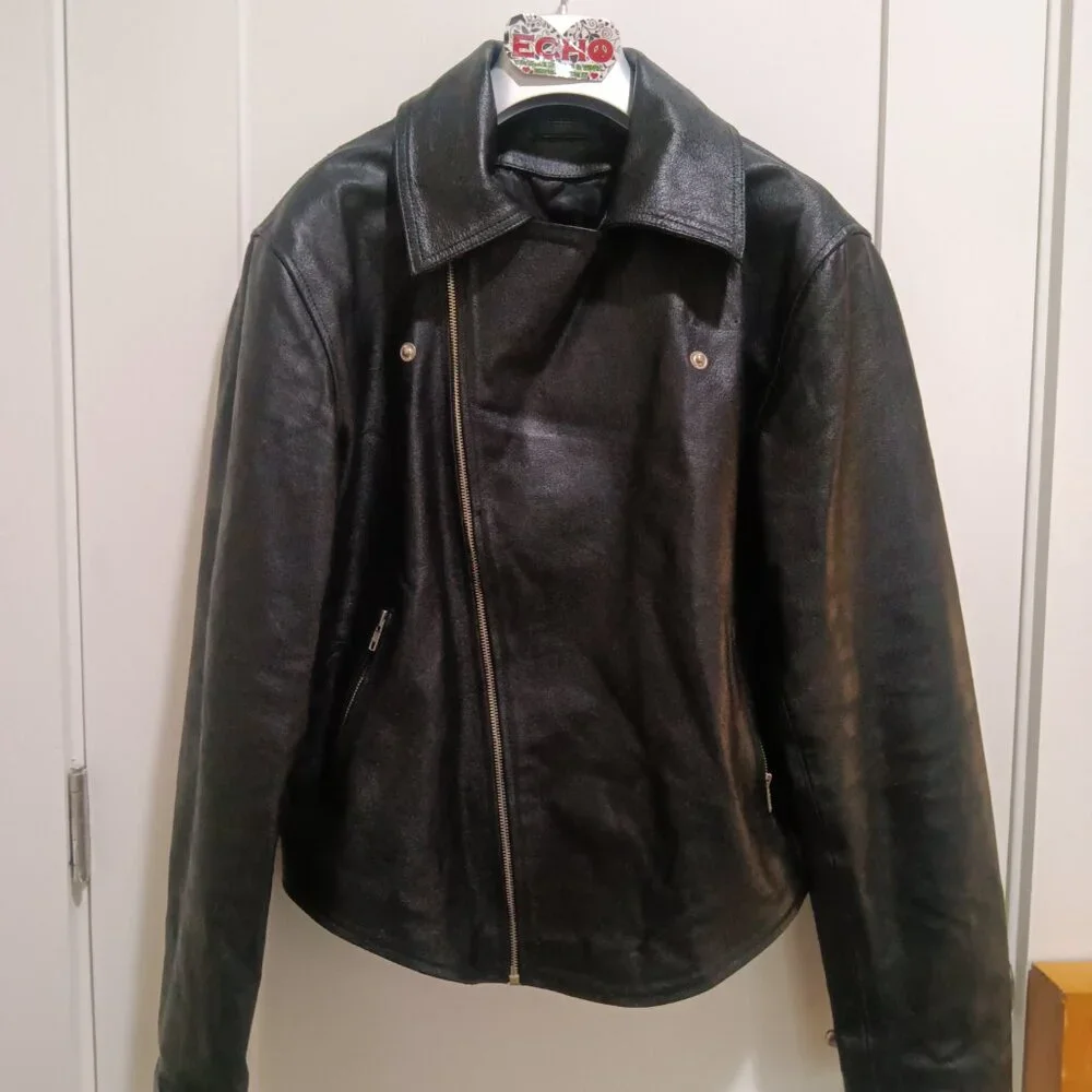 Mens Black Leather Motorcycle Jacket, Heavy, Lined Very Good! - Picture 5 of 10